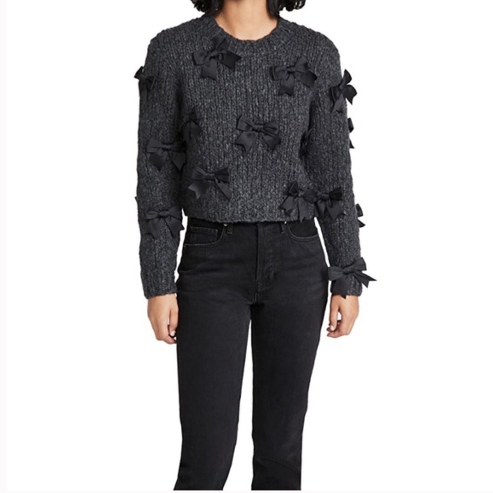 SEA New York pippy gray black ribbon bow chunky knit wool sweater - Picture 5 of 10